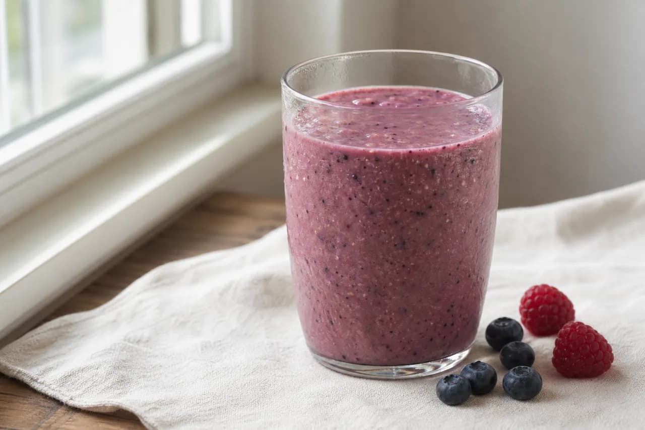 Presentación de Batido de frutos rojos y avena