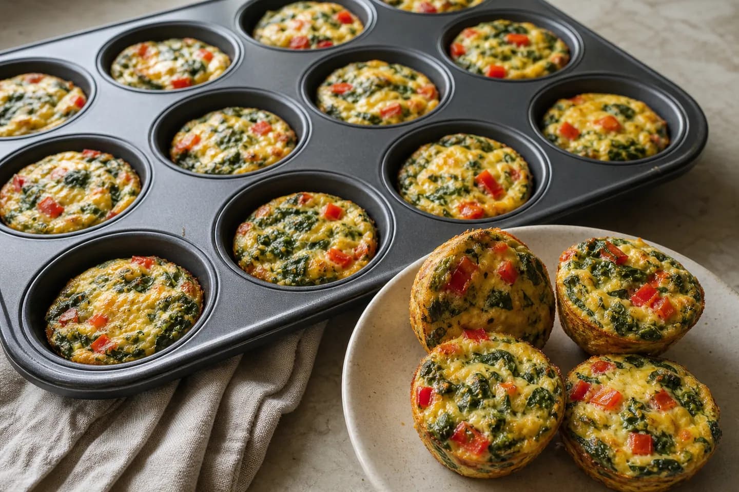 Presentación de Muffins de huevo keto con espinaca y pimiento